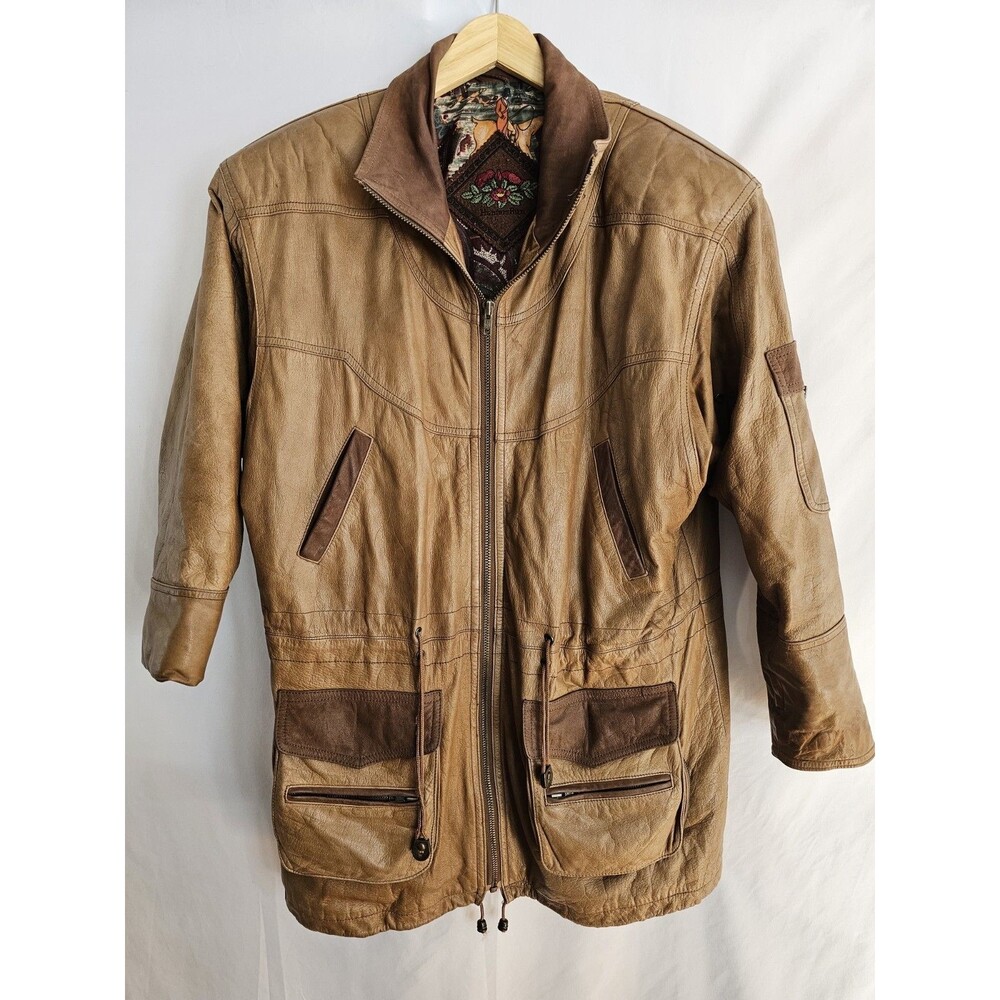 Hunters Run Leather Jacket Mens Brown Full Zip Paisley Lined Size Medium
